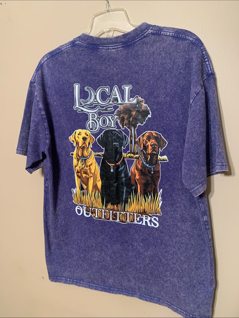 Local Boy Outfitters Graphic Tee — Purple with Yellow & Brown Dog Print 100% Cot